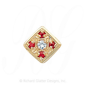GS033 D/R - 14 Karat Gold Slide with Diamond center and Ruby accents 